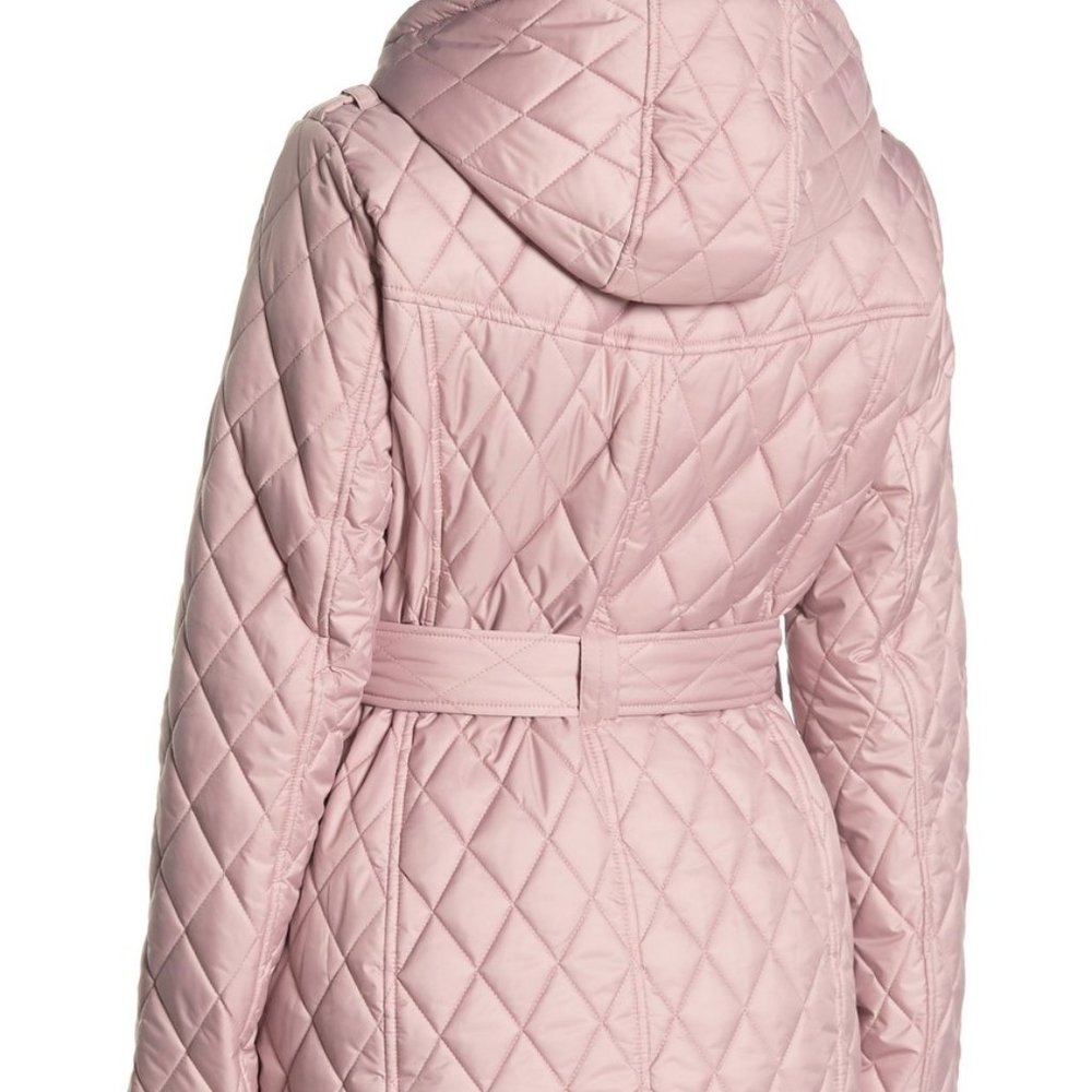 London Fog Missy Quilted Belted Jacket Blush - Picture 2 of 11